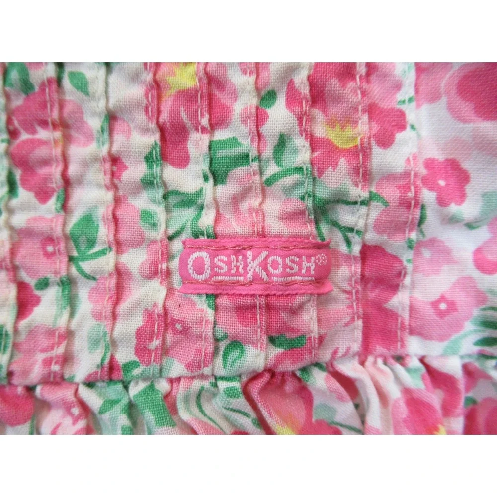 Vintage 90s Y2K OshKosh Pink Floral Pleated Dress Girls 6 Puff Sleeve HEMMED